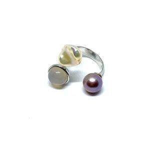 saltwater/freshwater pearl & moonstone ring 925